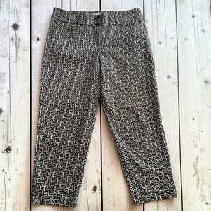 LOFT Original Crop Geometric Pants Black Cream Career Womens 8 Cotton Blend